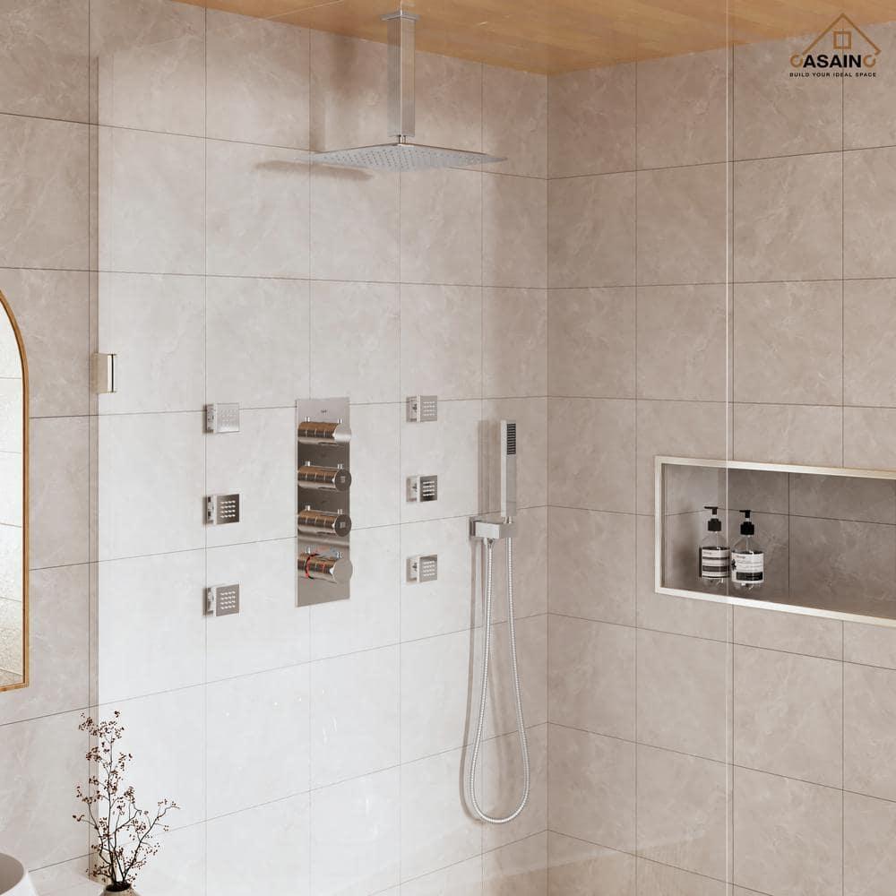 Large Chrome Dual Shower Head with Handheld and Body Jets