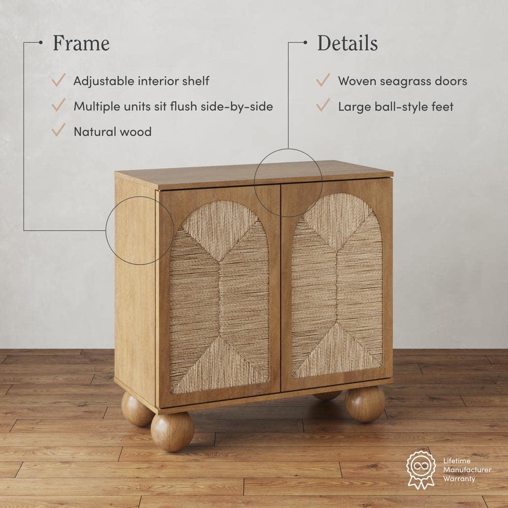 Nathan James Boho Storage Cabinet with Ball-Style Feet and Seagrass Door Panels