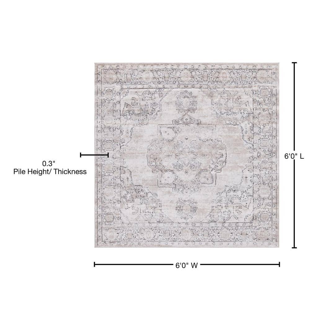 Unique Loom Portland Collection Area Rug - Canby (6' 1" Square Ivory/Beige)