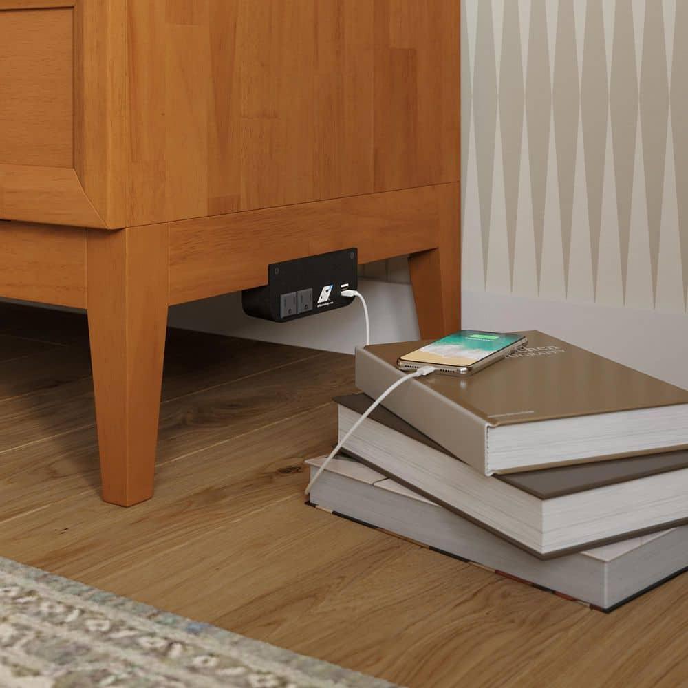 AFI Santa Fe Twin Wood Murphy Bed Chest with Mattress and Built-in Charger, Light Toffee