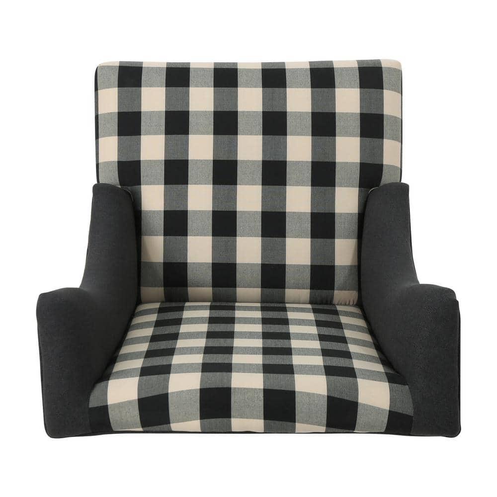 Noble House Charles Fabric High-Back Wingback Chair, Black Checkerboard
