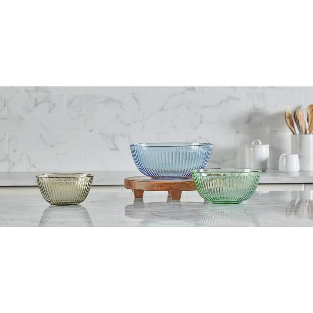 Pyrex® Sculpted Tinted 6pc Lidded Mixing Bowl Set: Glass Bowls with Lids, Dishwasher-Safe, Multicolored