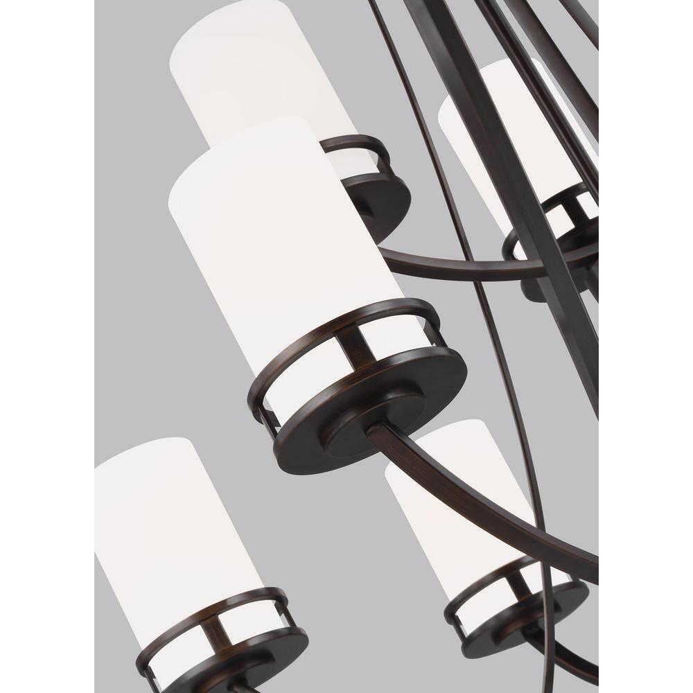 Robie Burnt Sienna 9-Light Incandescent Bronze Chandelier with Etched White Glass