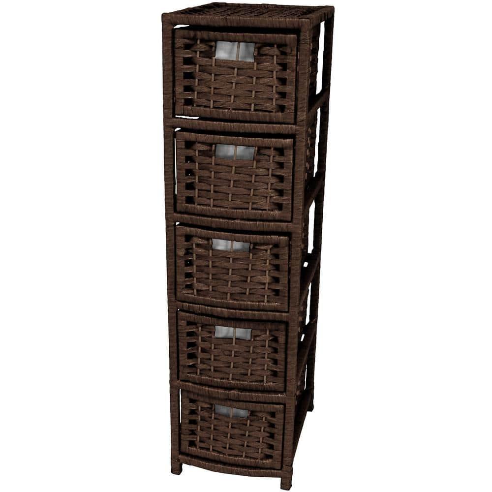 Oriental Furniture Natural Fiber Occasional Chest, 5 Drawer, Mocha color