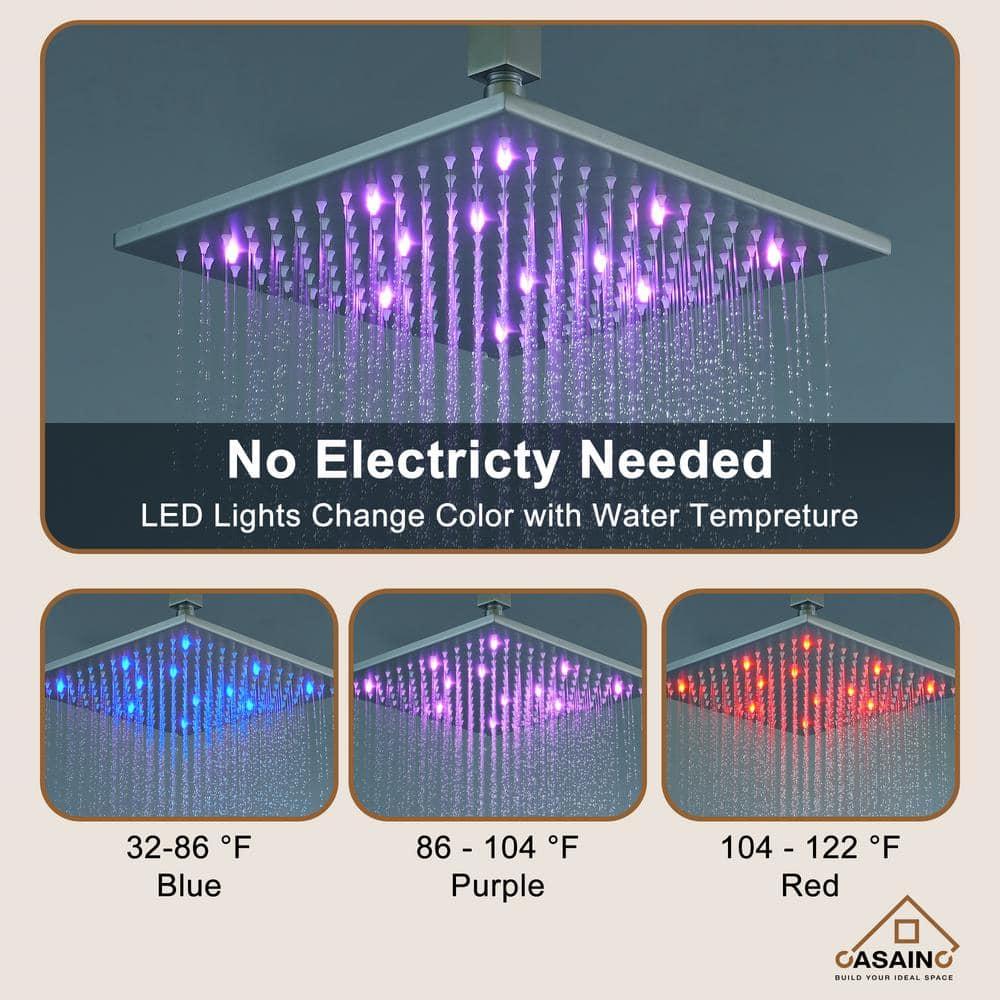 CASAINC LED Thermostatic Dual Shower Heads Ceiling Mount Fixed and Handheld Shower Head