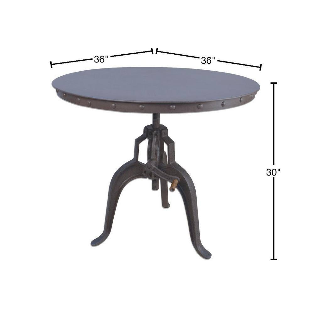 Carolina Living Mundra Adjustable Crank Dining Table: Industrial Style, 30"-36" Height, Metal Frame, Seats 4