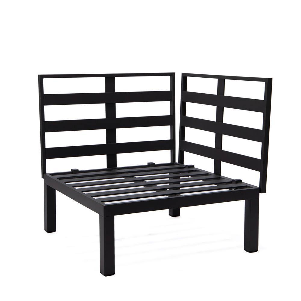 LeisureMod Hamilton Modern 6-Peice Modular Outdoor Sectional Aluminum Patio Conversation Set with Beige Cushions
