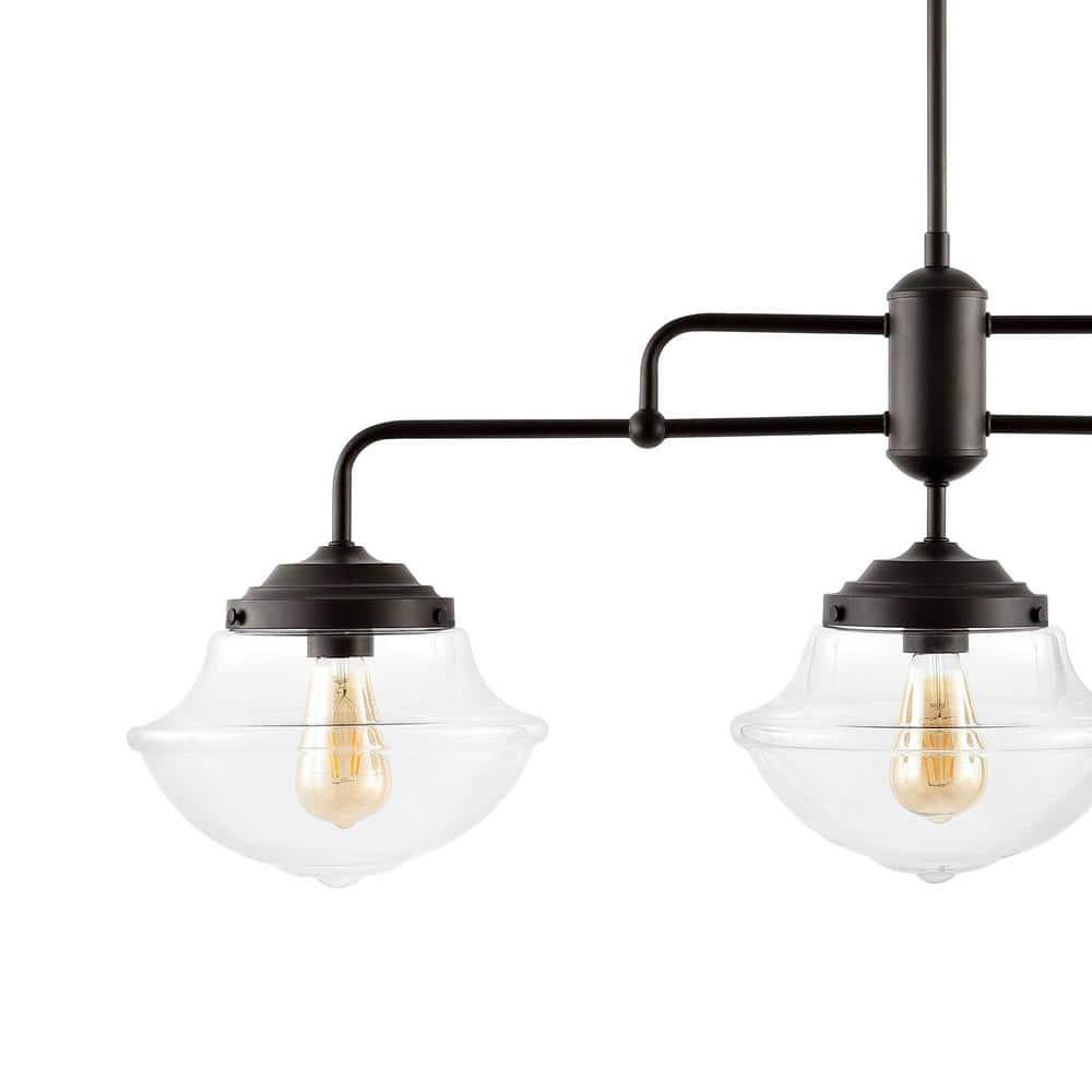 Avery 37.5" 3-Light Industrial Farmhouse Rustic Iron/Glass Linear LED Pendant, Oil Rubbed Bronze/Clear
