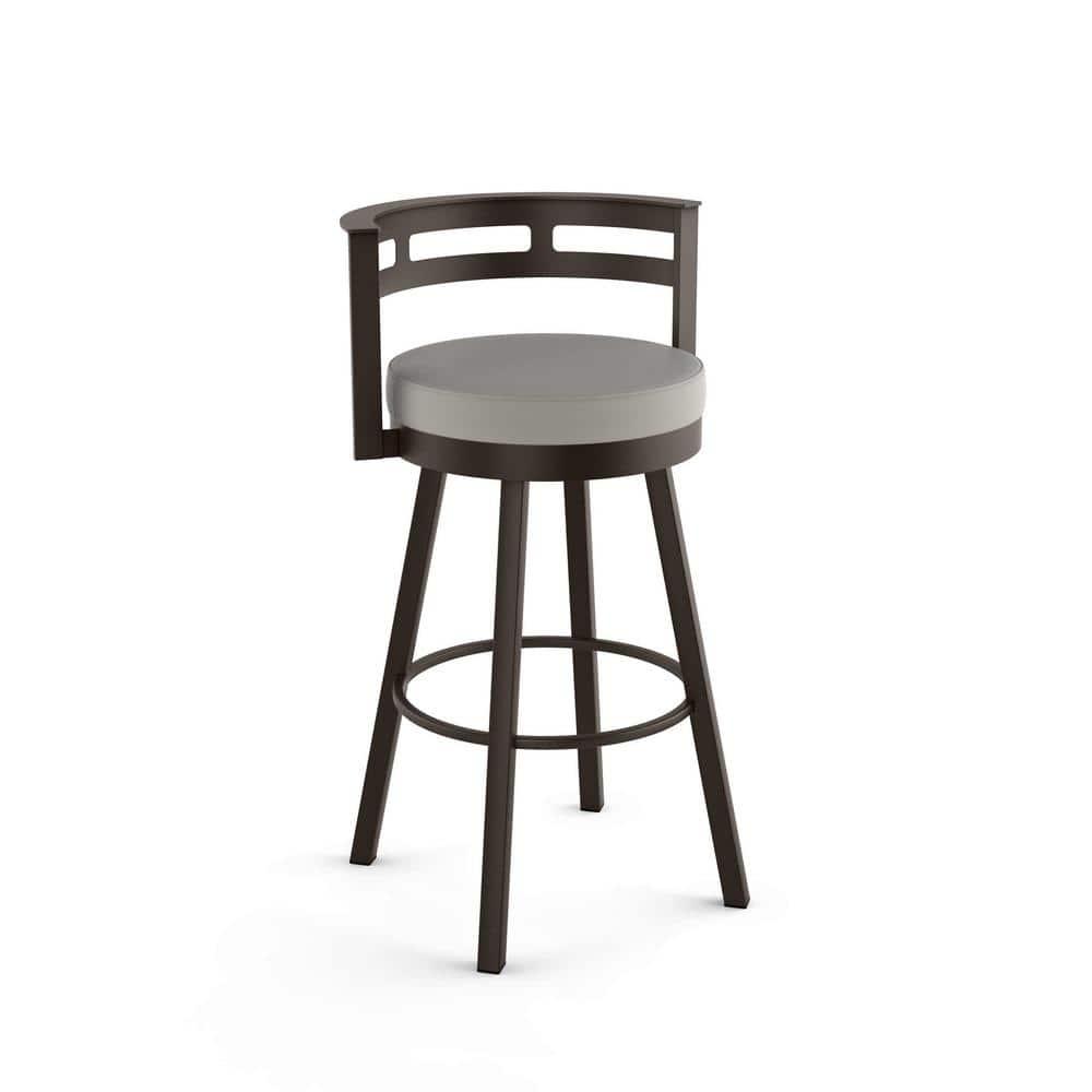 Amisco Render 26" Counter Height Barstool, Swivel Stool with Backrest and Metal Base for Kitchen Island or Bar - Taupe Grey Faux Leather/Dark Brown Metal/Counter Height