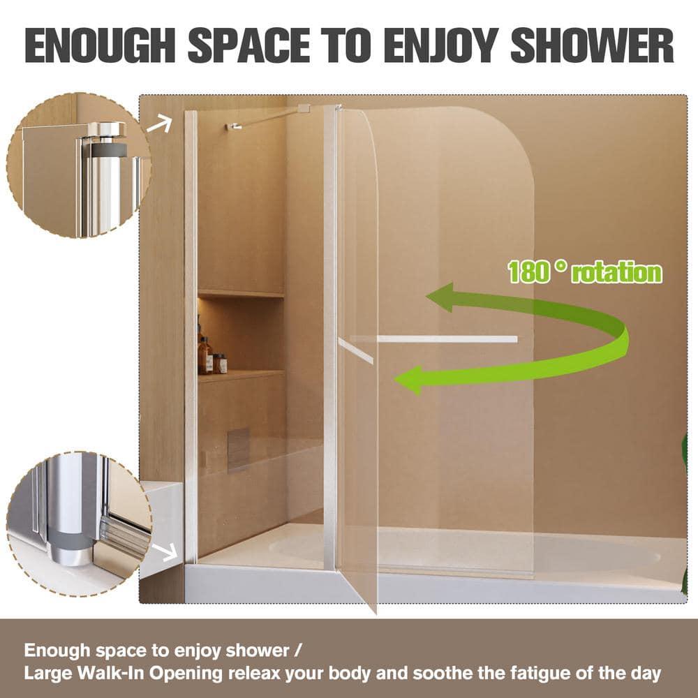 43"W x 58"H Frameless Folding Pivot Bathtub Door with 6mm Thick Clear Tempered Glass Door