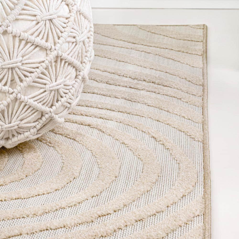 JONATHAN Y Maribo High-Low Abstract Groovy Striped Beige/Cream 8 ft. x 10 ft. Indoor/Outdoor Area Rug