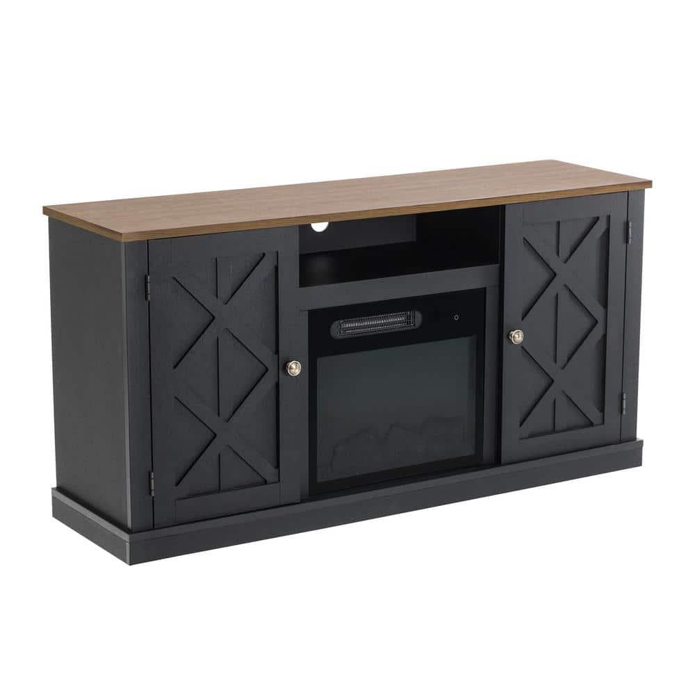 Electric Fireplace and TV Stand for TVs up to 60" Gray - Home Essentials: MDF Wood Composite, Nickel Hardware