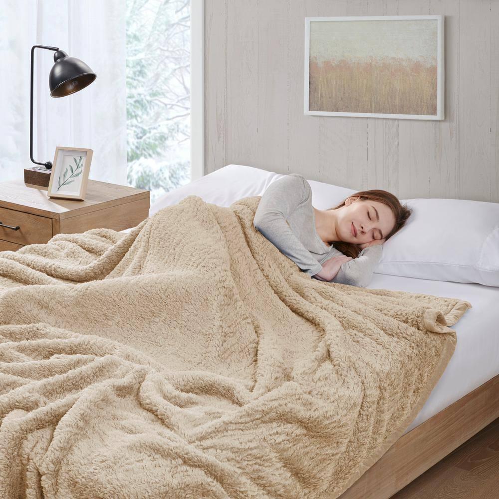 Full/Queen Burlington Berber Bed Blanket Tan: Woolrich, Velvet Texture, Machine Washable, OEKO-TEX Certified