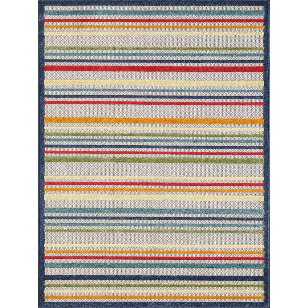 Calla Ivory/Multi Stripes 3 ft. x 5 ft. Striped Indoor/Outdoor Accent Rug
