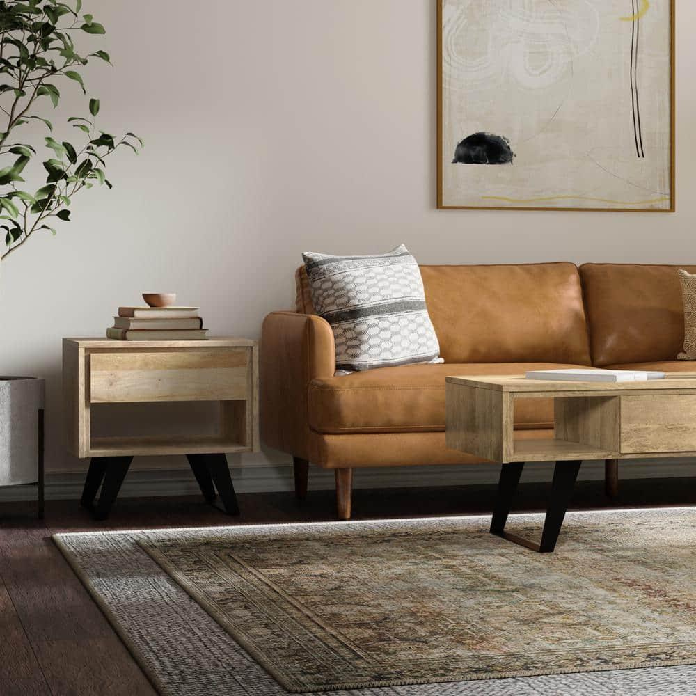 Lowry 22"W Solid Acacia Wood Square End Table with Storage Drawer