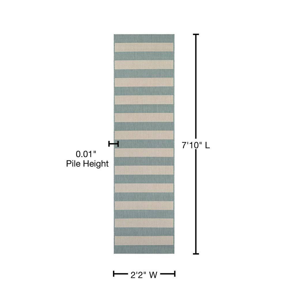 Couristan Afuera Yacht Club 2'2" x 7'10" Sea Mist Green and Ivory Stripe Outdoor Runner Rug