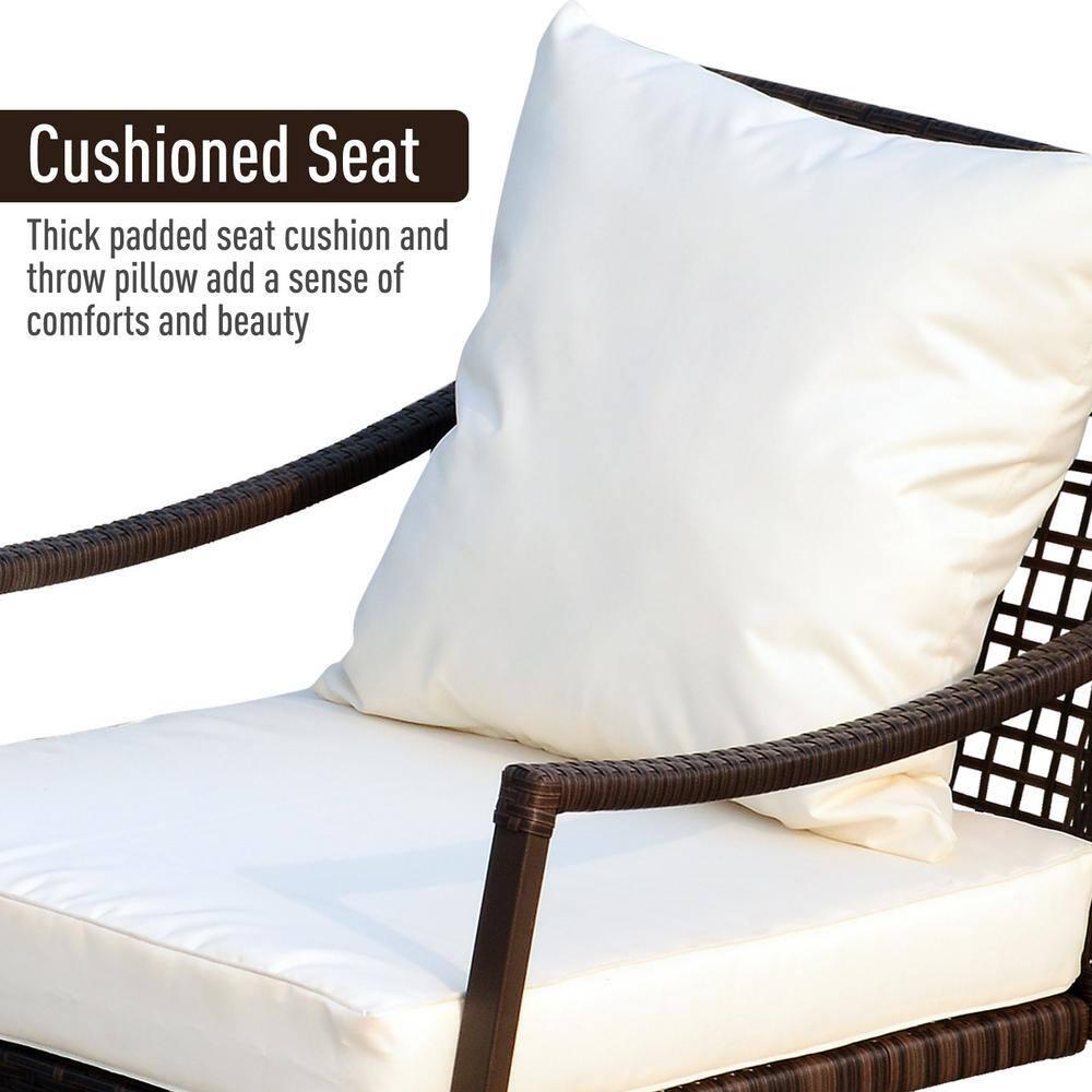 Outsunny 3-Piece Bistro Set Outdoor Wicker Furniture Set with Rattan Rocking Chair, Side Table for Patio Backyard Garden and Balcony