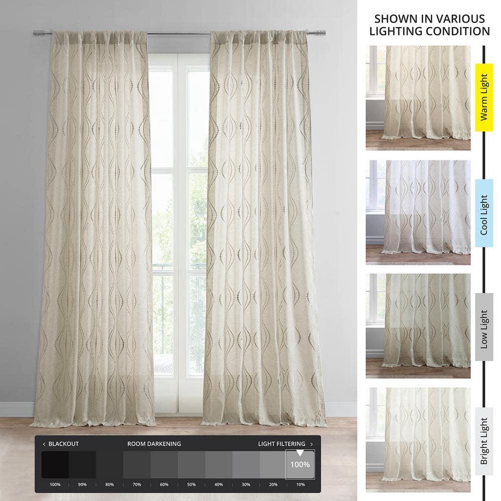 Suez Natural Embroidered Faux Linen Sheer Curtain (1 Panel), Suez Natural, 50W X 84L