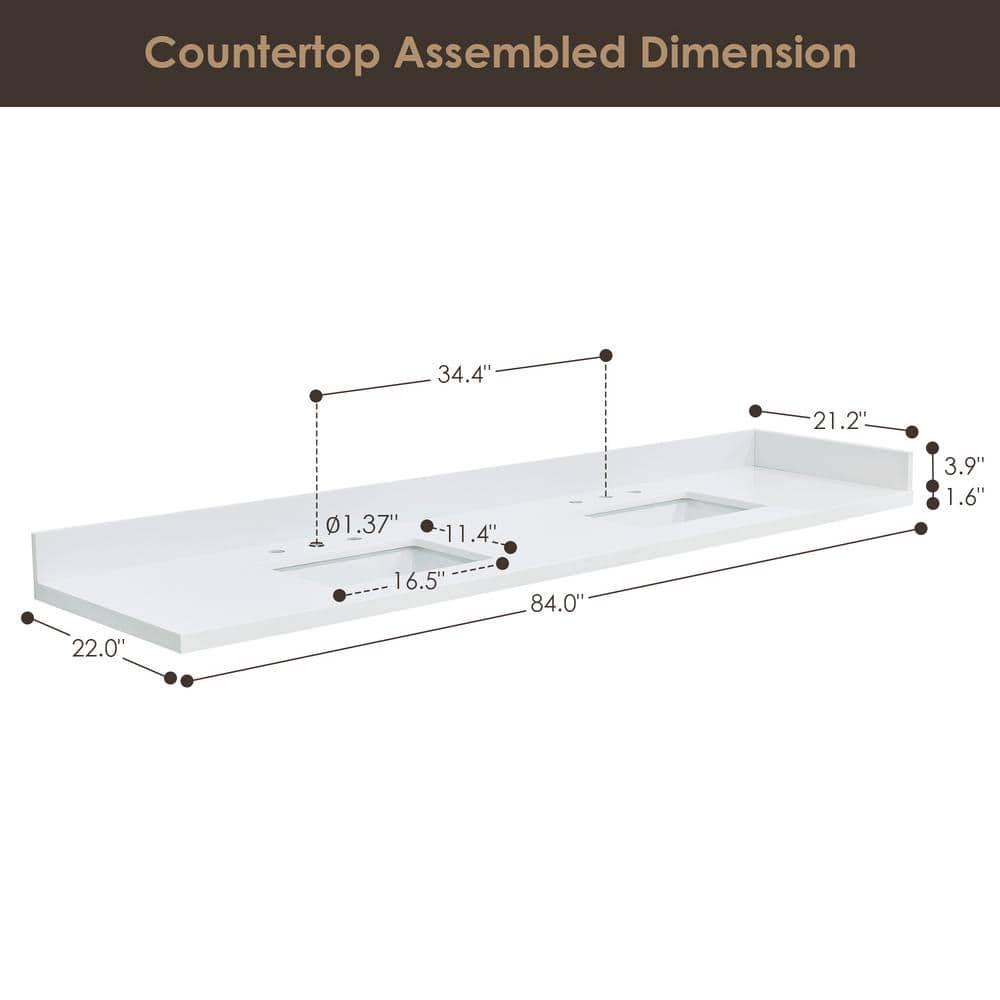 Altair Caorle 84" Resin Double Vanity Top with Sink and 6 Faucet Holes