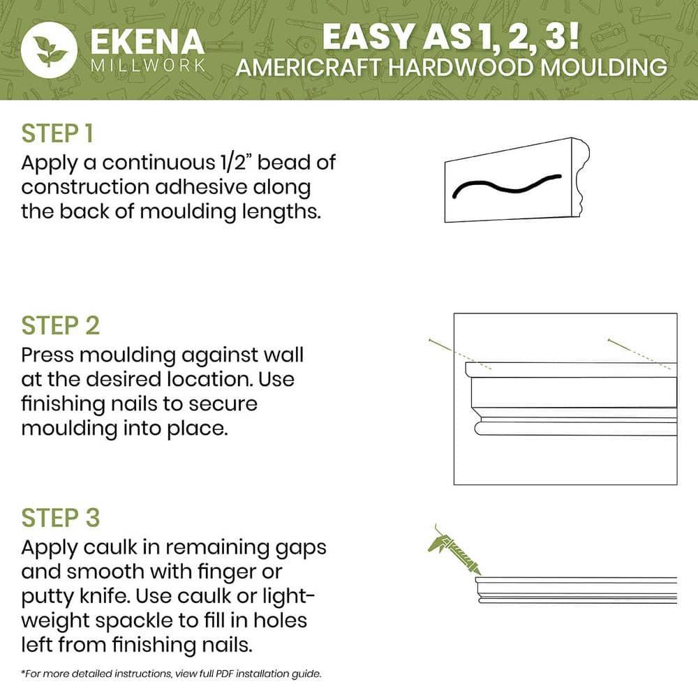 Ekena Millwork WM392 1"D x 2 3/8"W x 96"L Solid Wood Stain Chair Rail Molding