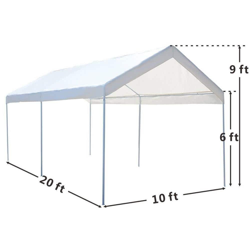 White Steel Frame 10 x 20 ft Portable Car Canopy Shelter