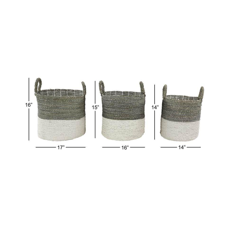 DecMode 17", 16", 14" White Sea Grass Contemporary Storage Basket, 3 - Pieces