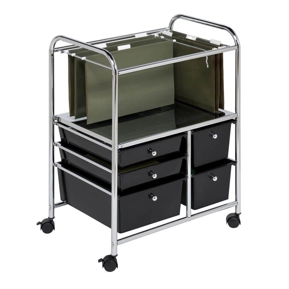 Honey-Can-Do Steel and Plastic 5-Drawer Rolling File Storage Cart, Black/Chrome
