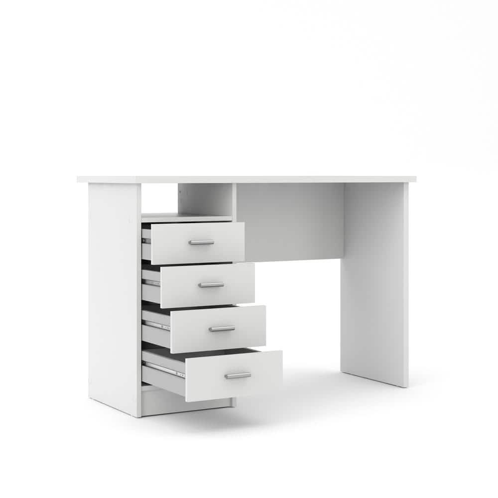 Tvilum Warner 4 Drawer Office Desk with 1 Shelf for Adults, White Finish