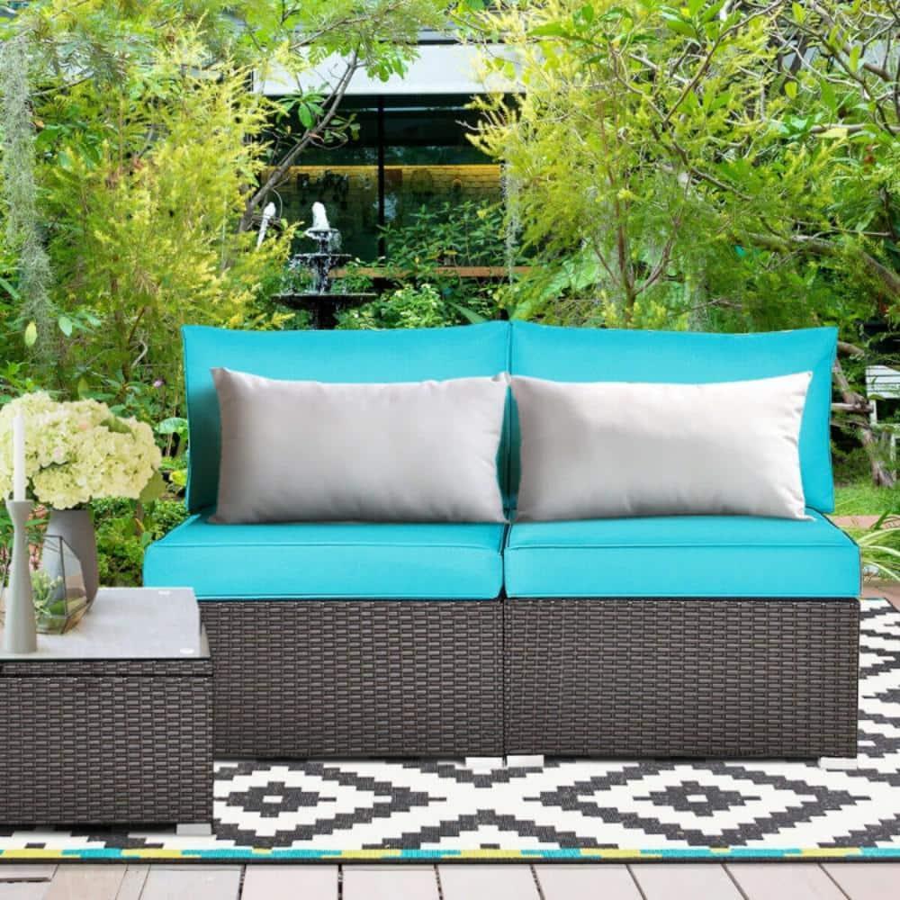 Ivy Bronx Howells 2 Pieces Patio Rattan Armless Sofa Set with Cushions (Set of 2)