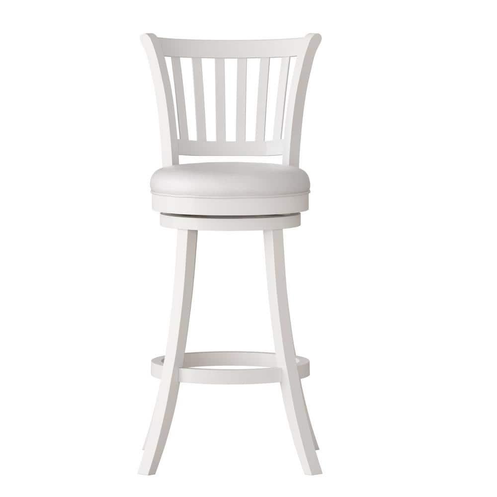 CorLiving Winston White Swivel Bar Stools Set of 2 with Faux Leather Seat and Vertical Slatted High Back- Bar Height Bar Stools with Back - Wood Barstools for Kitchen Island, or Bar Surfaces
