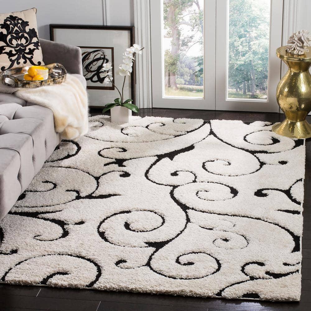 Florida Shag SG455 Power Loomed Area Rug - Ivory/Black - 5'x5' - Safavieh.