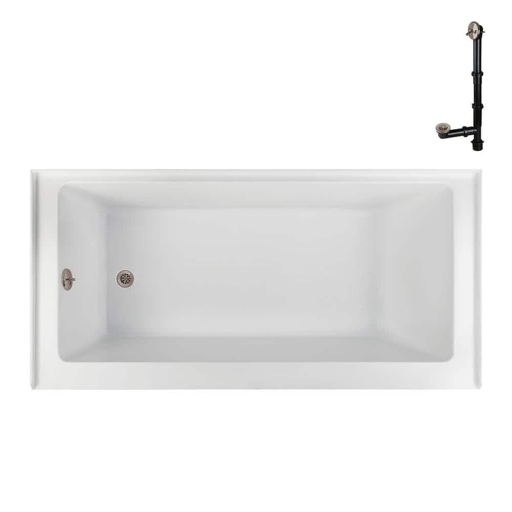 Streamline Bath Streamline 60 in. x 32 in. Acrylic Left-Hand Drain Alcove Bathtub in Glossy White With External Drain NAL-5560-BNK