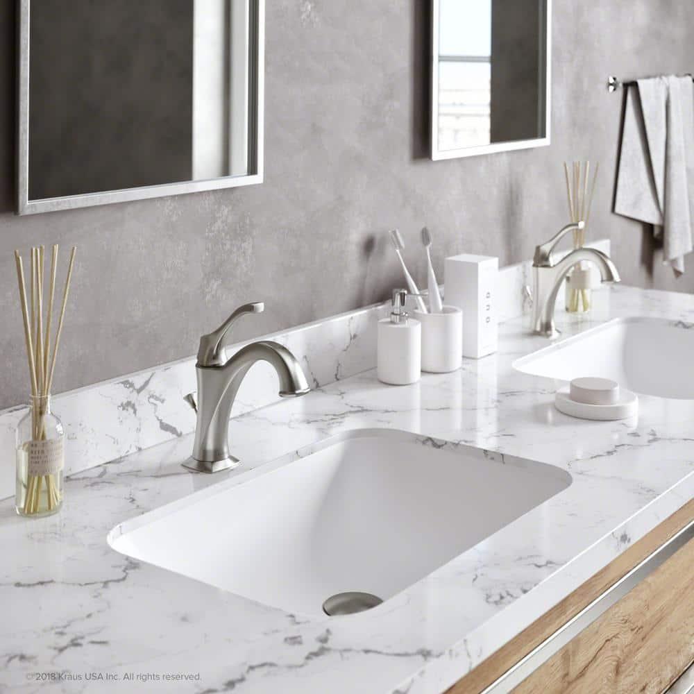 Kraus Arlo Single Hole 1-Handle WaterSense Bathroom Sink Faucet with Drain and Deck Plate