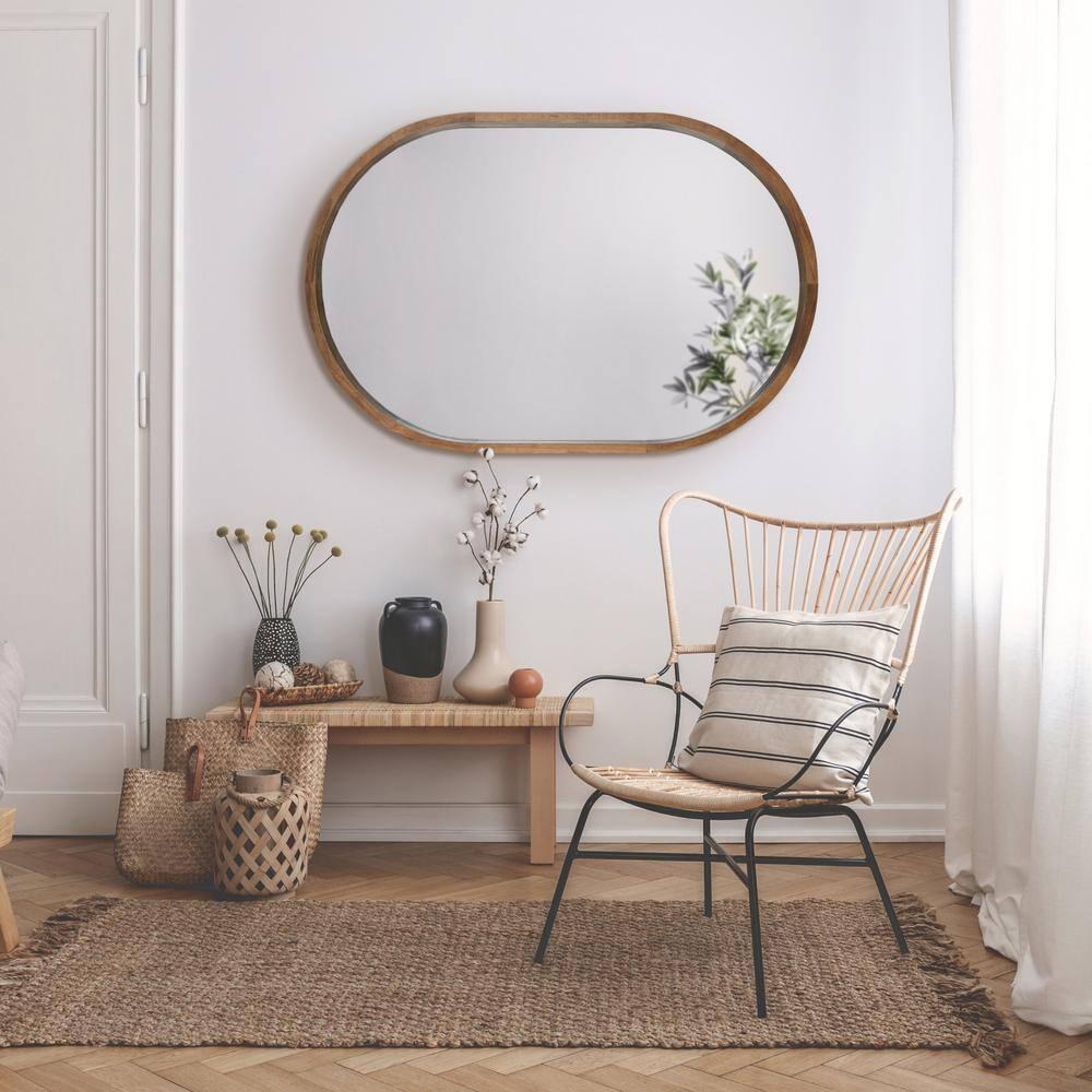 24" x 36" Hutton Wood Framed Capsule Wall Mirror Rustic Brown - Kate & Laurel All Things Decor