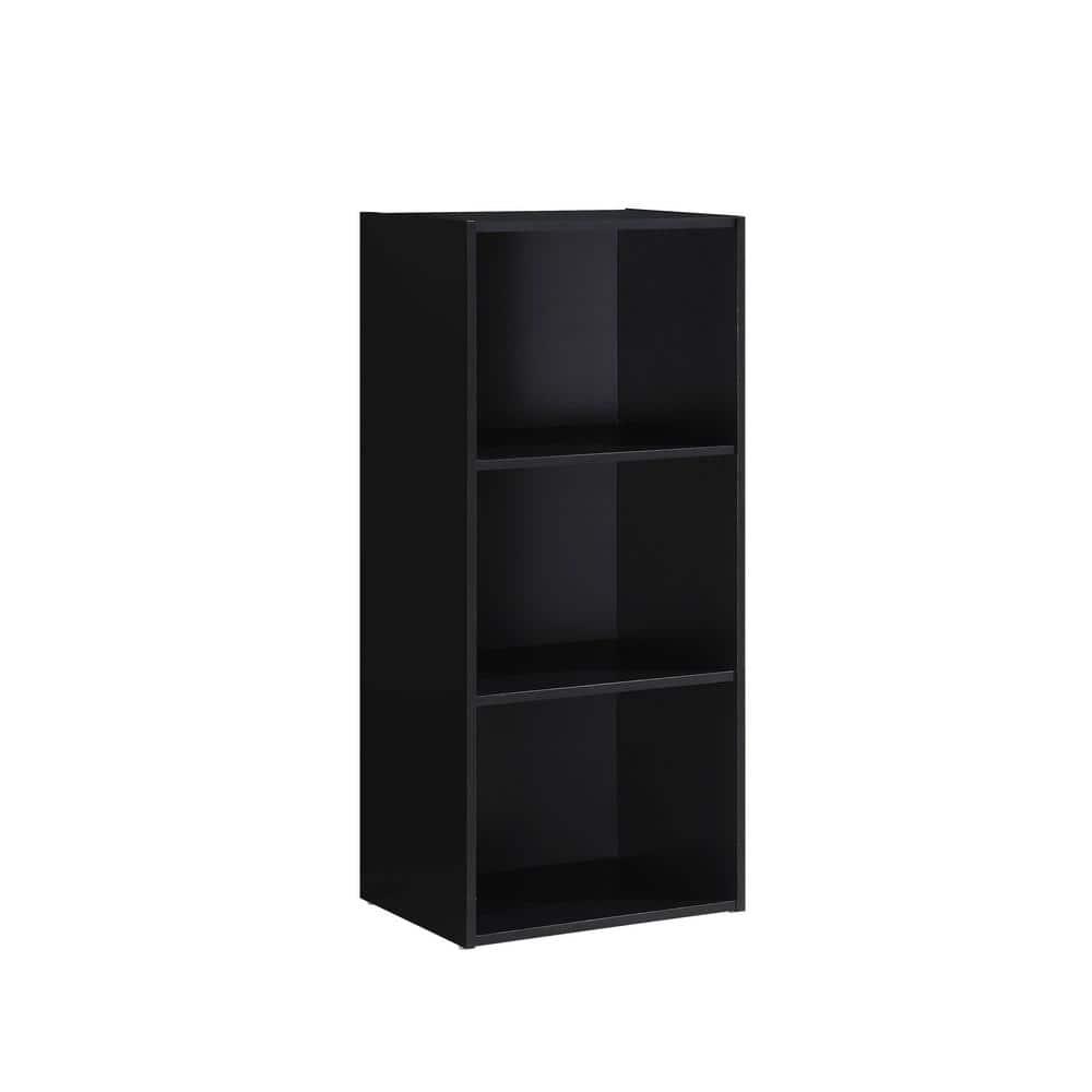 Hodedah HID23 High Quality 3 Shelf Home, Office, and School Organization Storage 35.70 Inch Tall Slim Bookcase Cabinets to Display Decor, Black