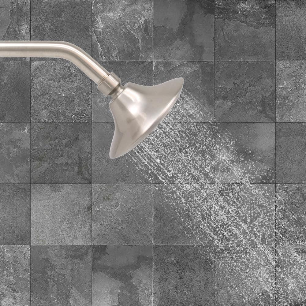 Westbrass CO561-07 5" Round Thin 5-Function Adjustable Spray Shower Head with 8" Wall Mount Arm, Satin Nickel