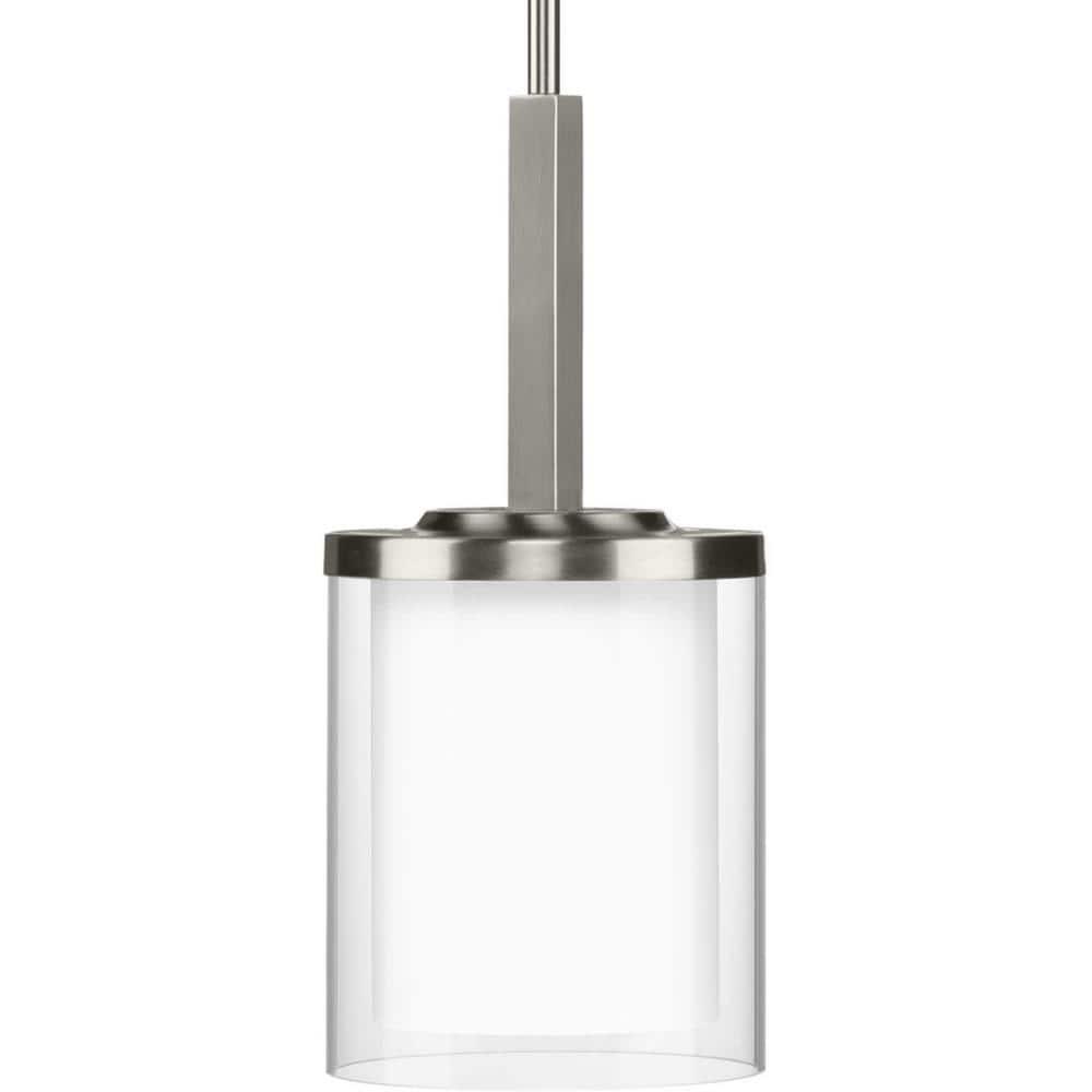 Progress Lighting Mast 1-Light Mini-Pendant, Brushed Nickel, Clear and Etched Glass Shade