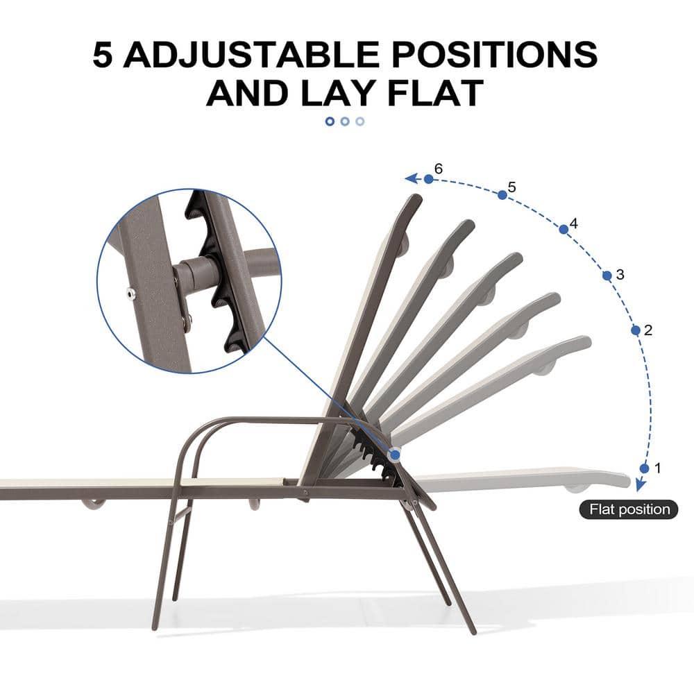Crestlive Products Set of 2 Aluminum Patio Chaise Lounge Chair Folding Outdoor Recliners, Beige