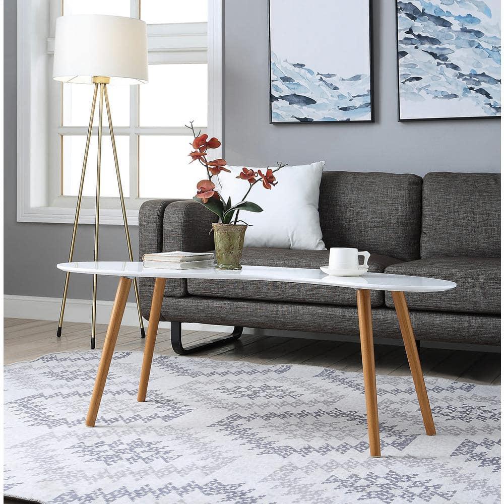 Convenience Concepts Oslo Bean-Shaped Coffee Table in Glossy White Wood Finish