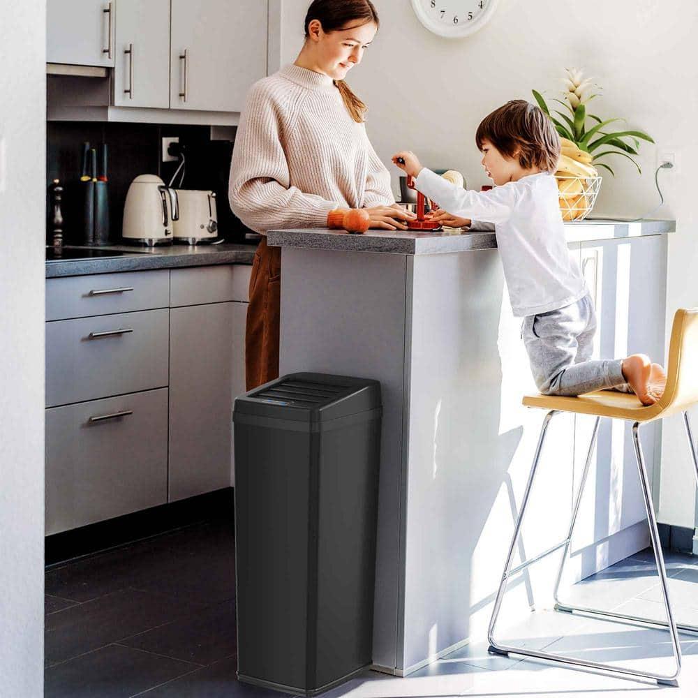 iTouchless Sliding Lid Sensor Kitchen Trash Can with AbsorbX Odor Filter 14 Gallon Black Stainless Steel