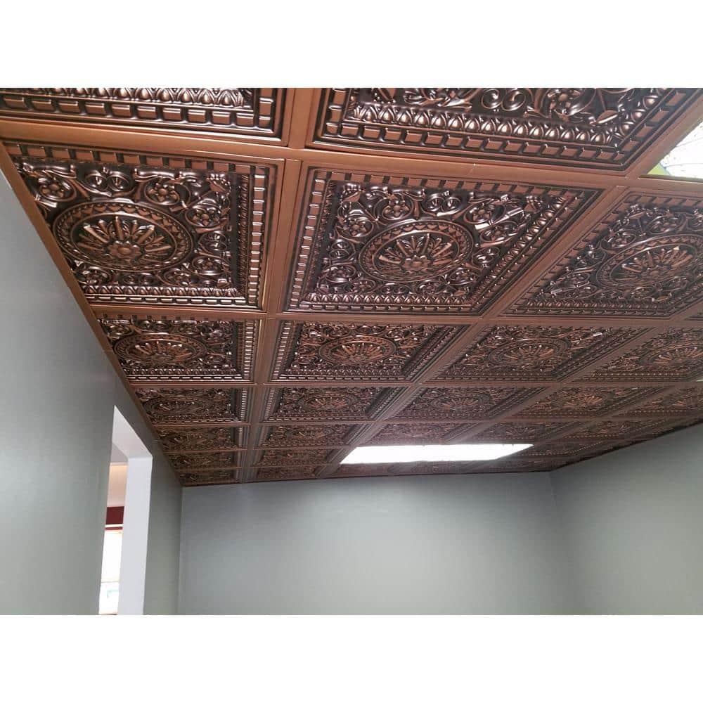 FromPlainToBeautifulInHours Da Vinci 24'' L x 24'' W PVC Drop-In Ceiling Tile In Antique Copper (Set of 50)