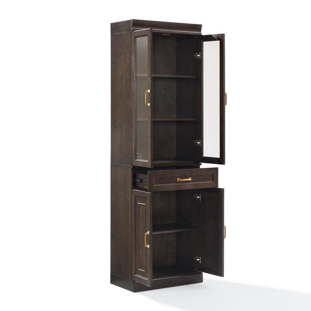 Crosley 78" Stanton Glass Door Kitchen Storage Pantry Cabinet Coffee: Traditional Style, Adjustable Shelves