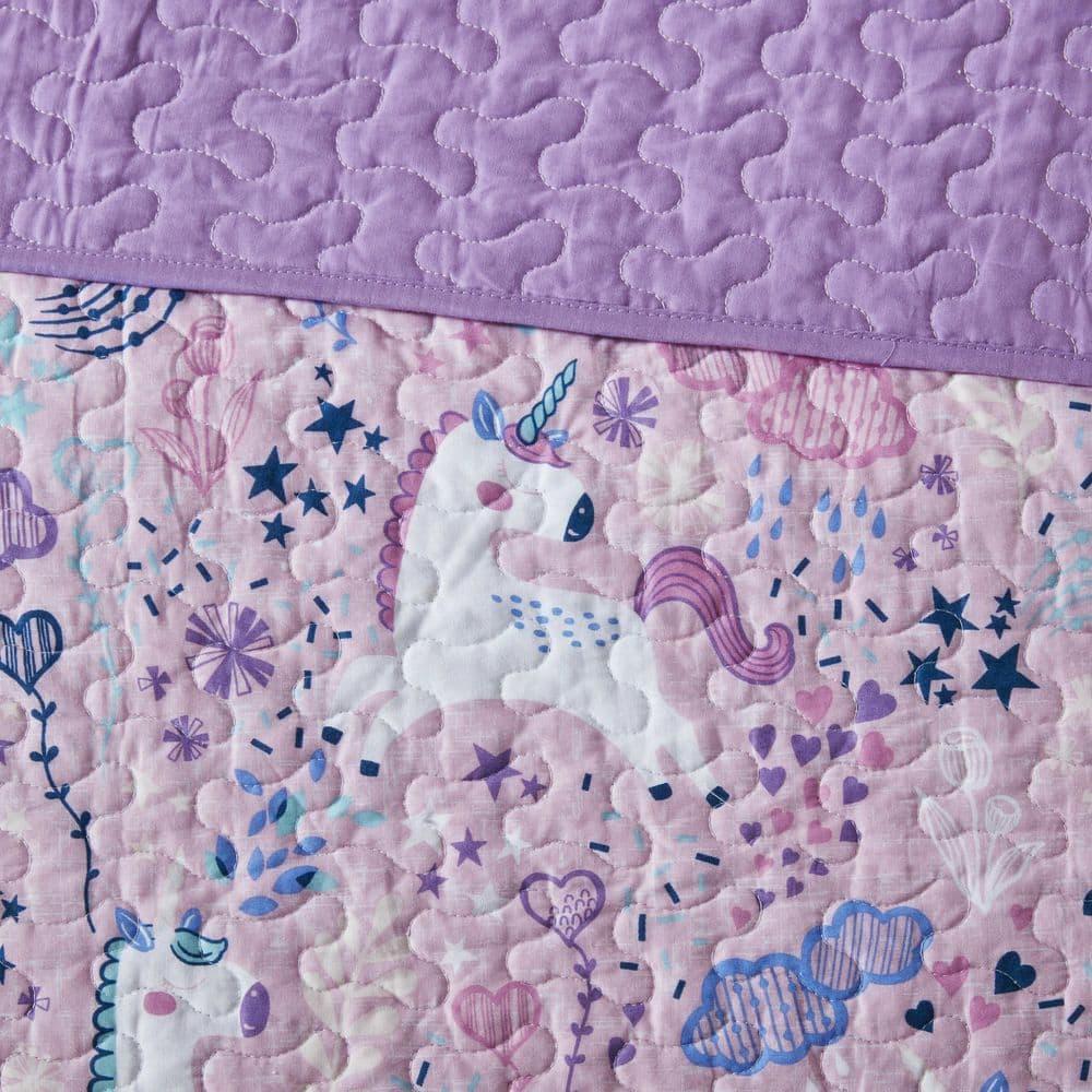 Urban Habitat Kids Lola Unicorn Reversible Cotton Quilt Set with Throw Pillows
