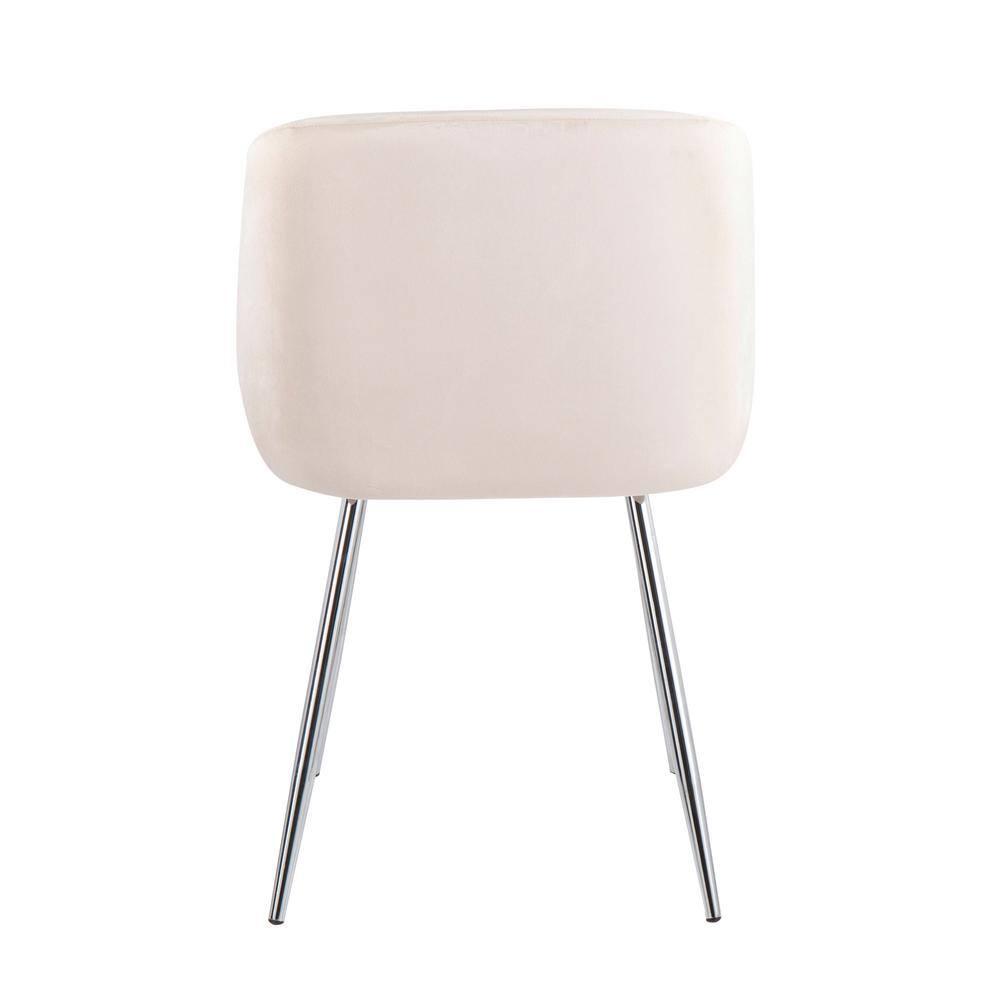 Set of 2 Fran Dining Chairs Velvet/Metal Chrome/Cream: Padded, Tapered Legs, LumiSource