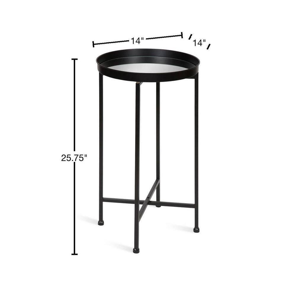 Kate and Laurel Celia Round Metal Tea Table, 14x14x25.75, Black and Mirror