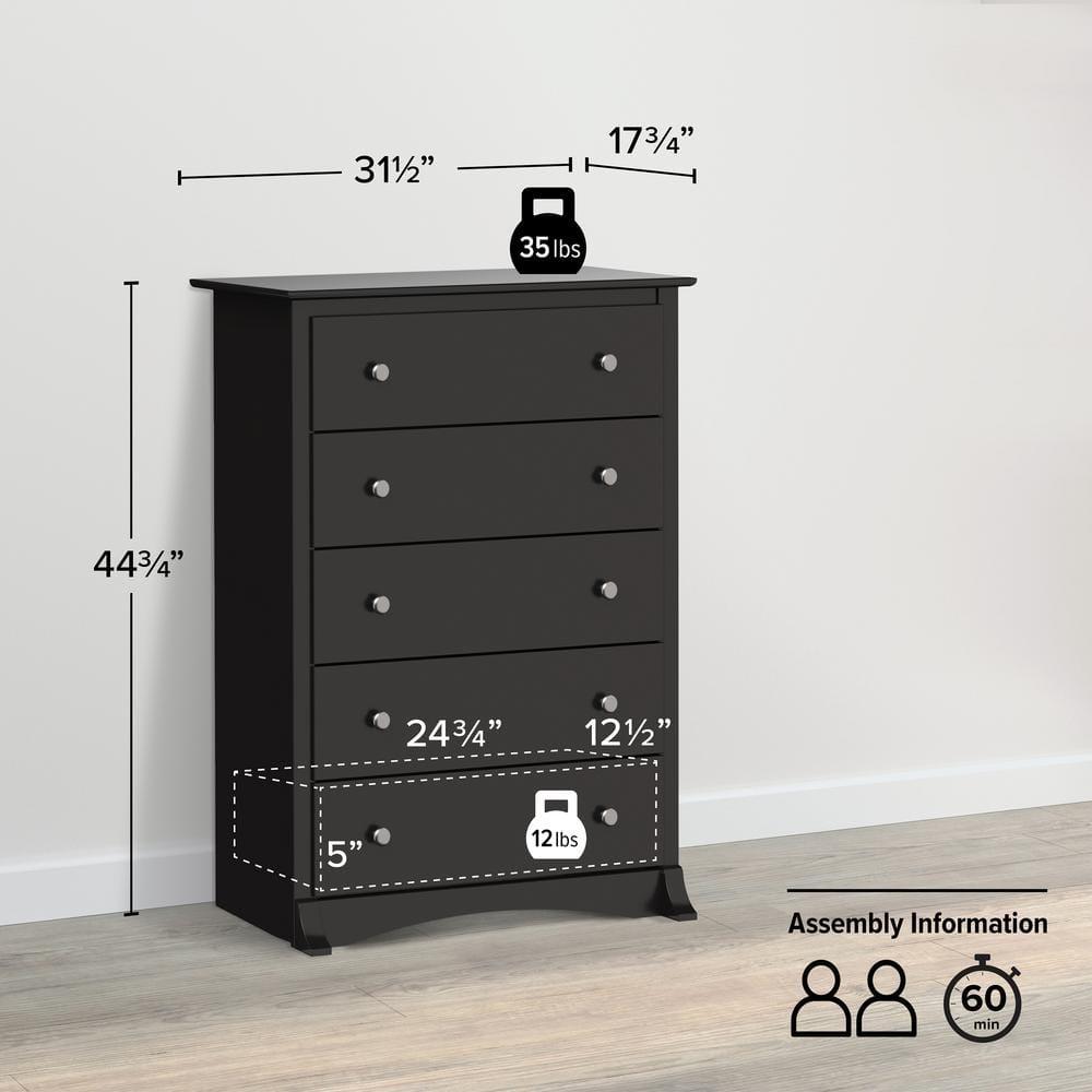 Prepac Sonoma Superior 5-Drawer Chest for Bedroom - Spacious and Stylish Chest of Drawers, Measuring 17.75"D x 31.5"W x 44.75"H, In Black Finish
