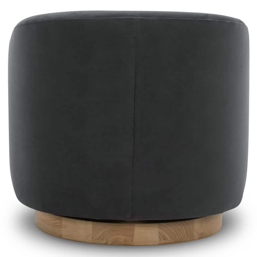 Nereus Gray Velvet Swivel Accent Chair with Arms and Wood Base