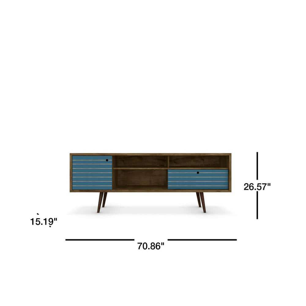 Liberty 3 Shelf and 1 Drawer TV Stand for TVs up to 65" Rustic Brown/Aqua Blue - Manhattan Comfort: Entertainment Center with Cable Management