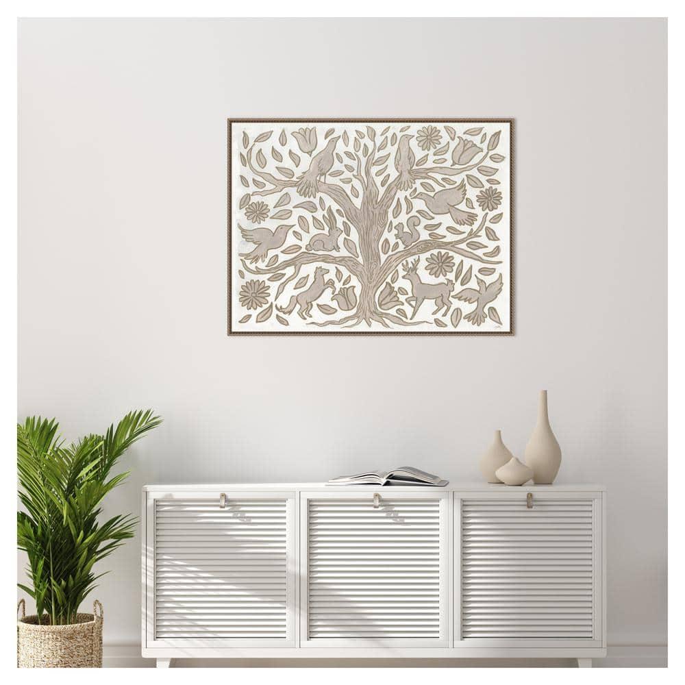 Amanti Art 42"x32" Animal Tree by Elizabeth Medley Framed Canvas Wall Art Print: Modern Decor, Earth Tones, Hand-Stretched Canvas