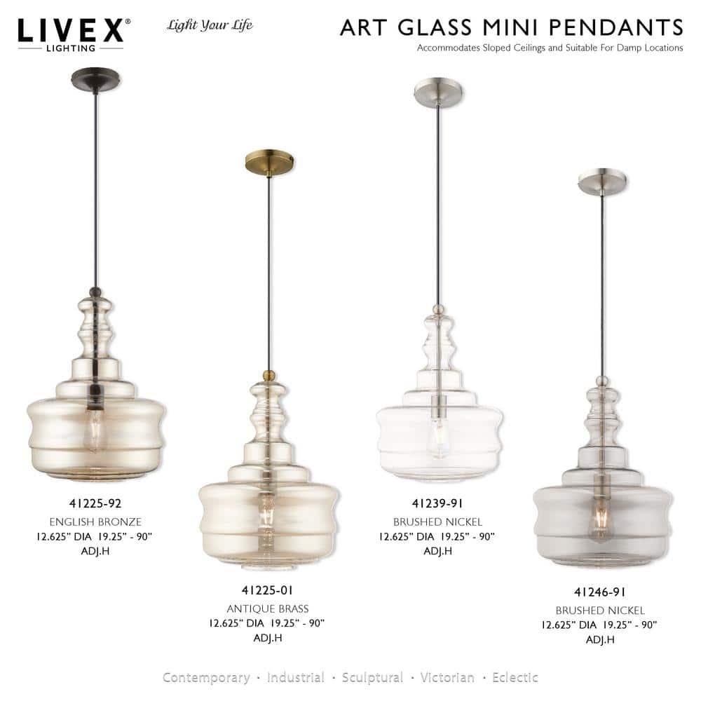 Livex Lighting Art Glass 1 - Light Pendant in  Antique Brass
